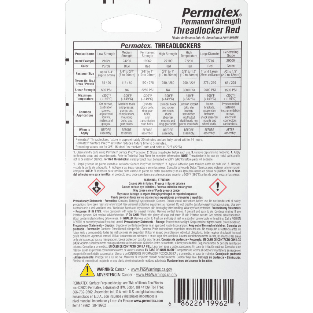 Permatex® Permanent Strength Threadlocker Red, 6 ML Permatex